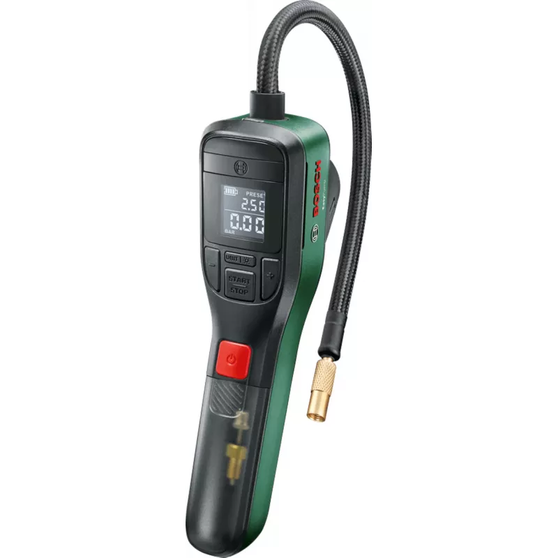 Electric air pump Bosch 0.603.947.000 — portable rechargeable 10 bar (150–150 psi), 3000 mAh, USB‑C, 10 l/min, with hose and accessories