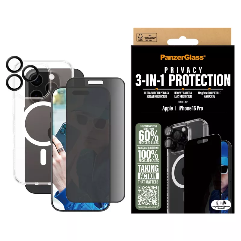 PanzerGlass 3-in-1 Privacy Protection Bundle iPhone '24 6.3 inch Pro