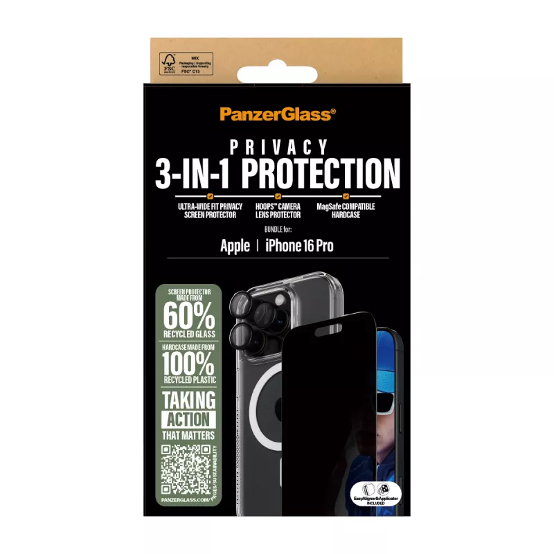 PanzerGlass 3-in-1 Privacy Protection Bundle iPhone '24 6.3 inch Pro
