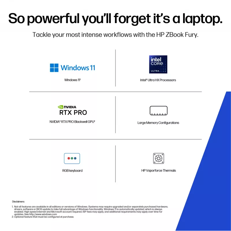 Mobile workstation HP ZBook Fury G1i 16 inch Intel Core Ultra 9 64GB 2TB NVIDIA RTX Windows 11 Pro