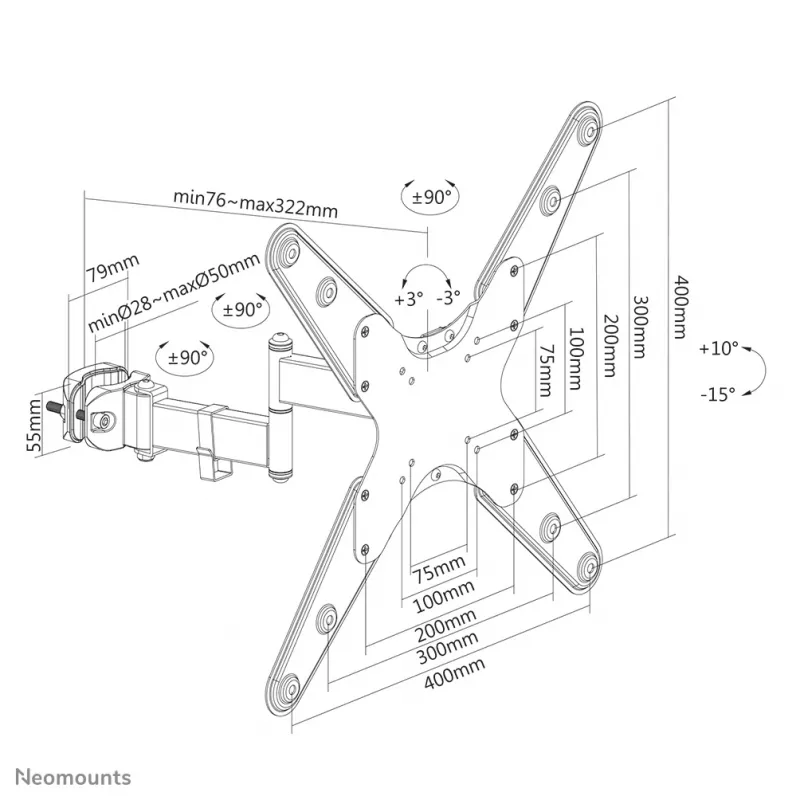 Neomounts FL40-450BL14 TV pole mount 32-55 inch - diam. 28-50 mm - full motion