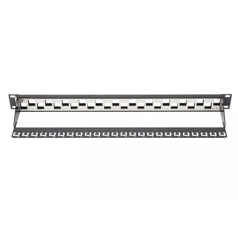 DIGITUS Modular Patch Panel, shielded 24-port, blank, 1U, rack mount, staggered, color black RAL 9005