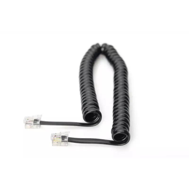 DIGITUS UAE connection cable, RJ10 2.00m, CU, 4x7x0,12mm, unshielded, M/M, Flat cable, helic, black