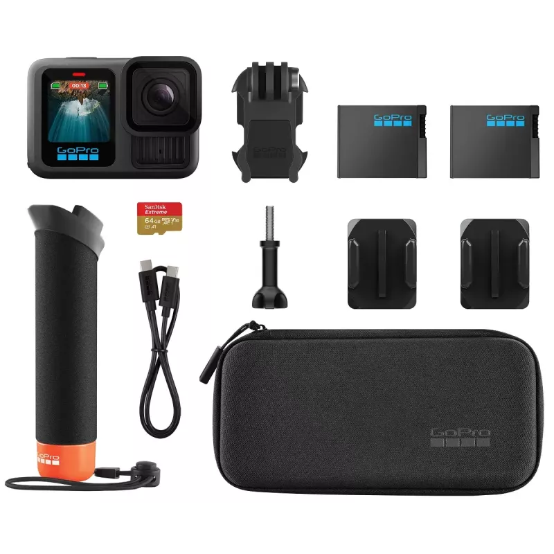 Action camera GoPro HERO13 Black Bundle — 5.3K Ultra HD, 27.6 MP CMOS, 240 fps, 2.27 inch LCD, 2x digital zoom, stereo WAV audio