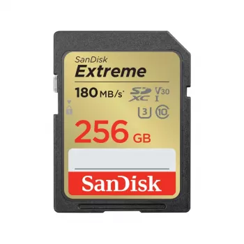 SDXC flash memory card SANDISK UHS-I Extreme 256 GB — read 180 MB/s, write 130 MB/s, U3/V30, Class 10