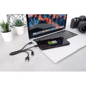 DIGITUS USB charger cable USB A - Lightning+micro B+Type-C M/M/M/M 15cm 3 in 1 cable, cotton, CE, black