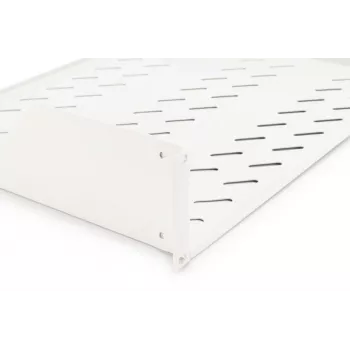 DIGITUS 2U rack mount fixed shelf vented, color grey (RAL 7035), up to 25 kg, 85x483x350 mm