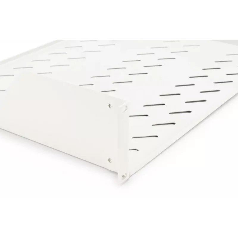 DIGITUS 2U rack mount fixed shelf vented, color grey (RAL 7035), up to 25 kg, 85x483x350 mm