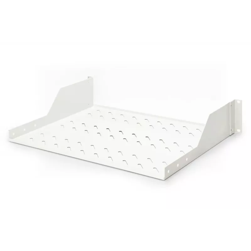DIGITUS 2U rack mount fixed shelf vented, color grey (RAL 7035), up to 25 kg, 85x483x350 mm