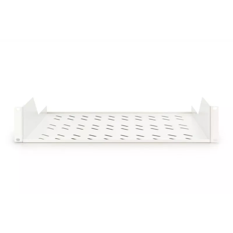 DIGITUS 2U rack mount fixed shelf vented, color grey (RAL 7035), up to 25 kg, 85x483x350 mm