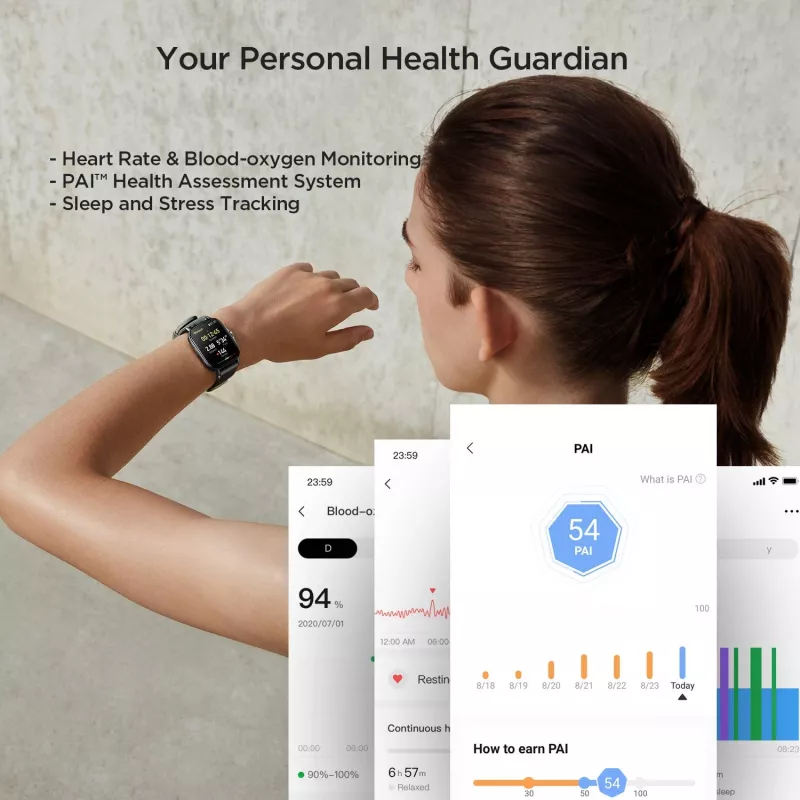 Amazfit GTS 2 4.19 cm (1.65 inch) AMOLED 43 mm Digital 348 x 442 pixels Touchscreen Black Wi-Fi GPS (satellite)