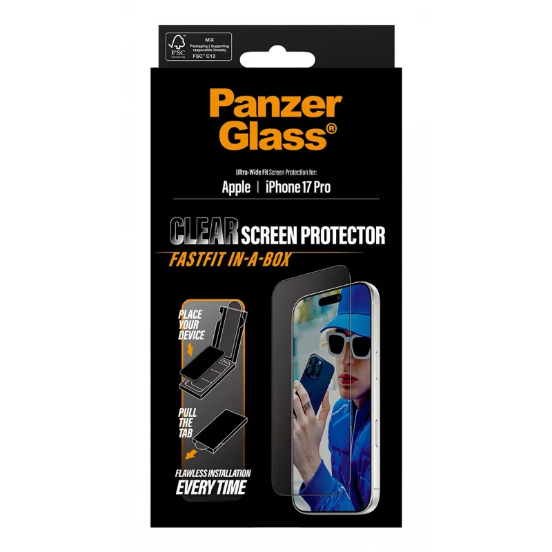 PanzerGlass ® Screen Protector iPhone 17 Pro | Ultra-Wide Fit w. FASTFIT IN-A-BOX