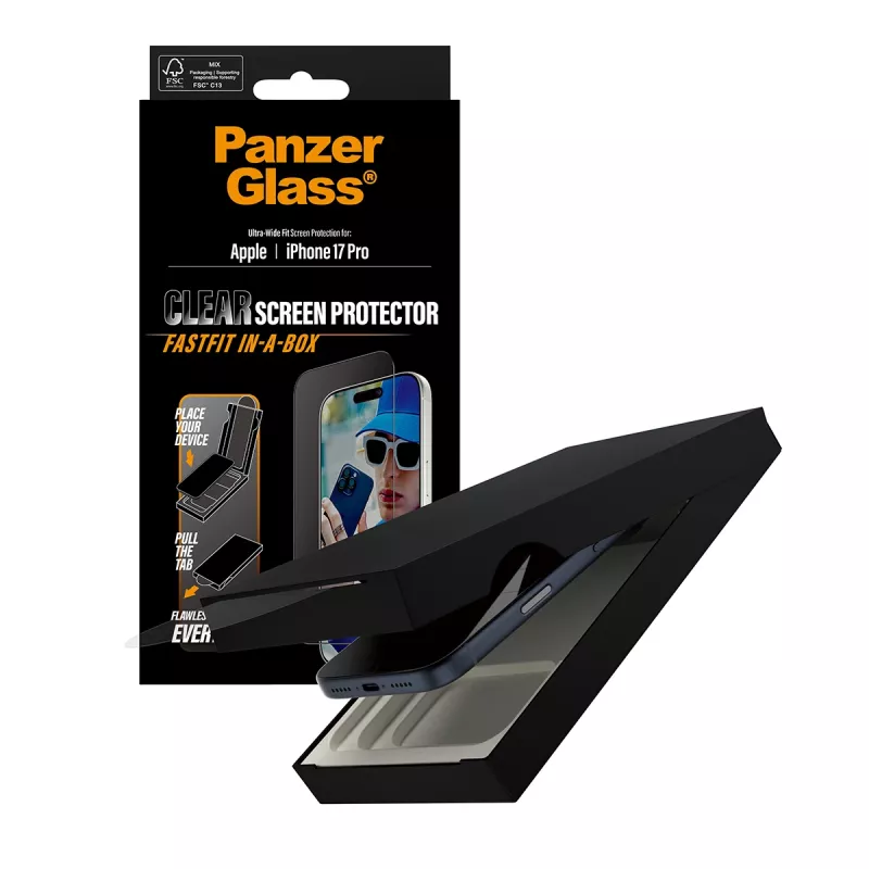 PanzerGlass ® Screen Protector iPhone 17 Pro | Ultra-Wide Fit w. FASTFIT IN-A-BOX