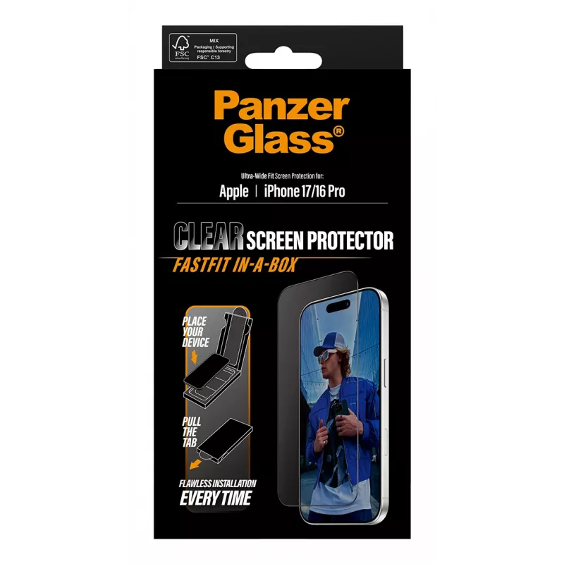 PanzerGlass ® Screen Protector iPhone 17 | iPhone 16 Pro | Ultra-Wide Fit w. FASTFIT IN-A-BOX