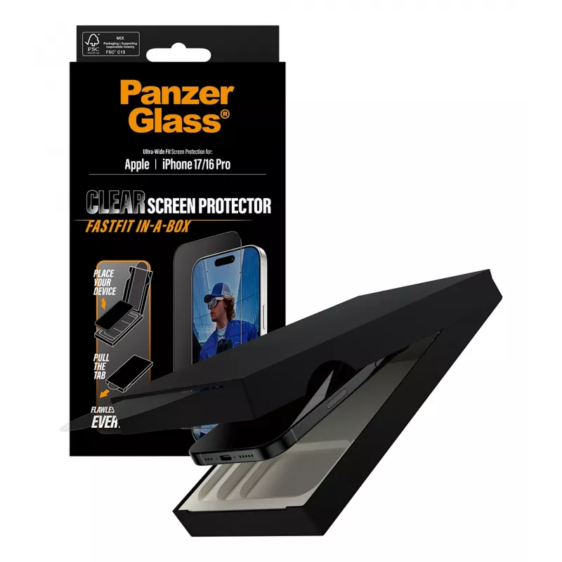 PanzerGlass ® Screen Protector iPhone 17 | iPhone 16 Pro | Ultra-Wide Fit w. FASTFIT IN-A-BOX