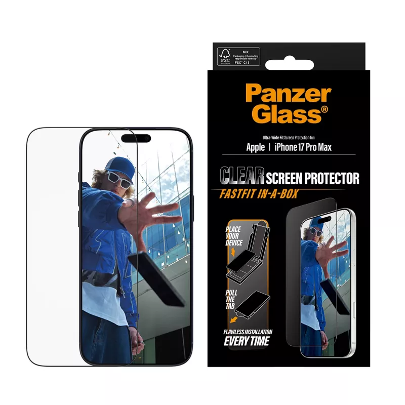 PanzerGlass ® Screen Protector iPhone 17 Pro Max | Ultra-Wide Fit w. FASTFIT IN-A-BOX