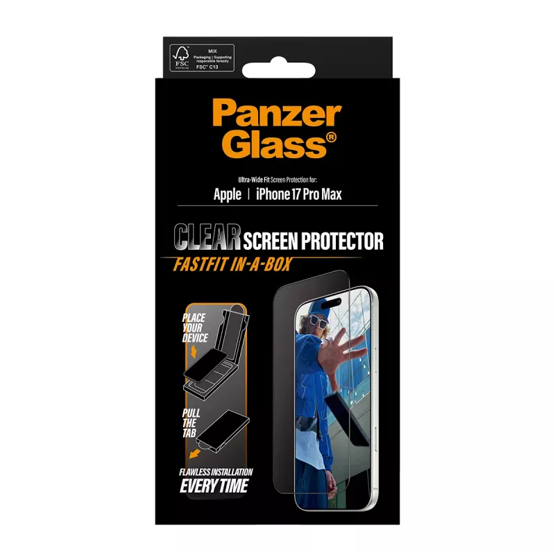 PanzerGlass ® Screen Protector iPhone 17 Pro Max | Ultra-Wide Fit w. FASTFIT IN-A-BOX