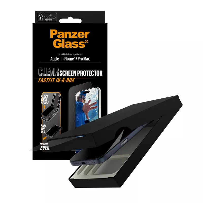 PanzerGlass ® Screen Protector iPhone 17 Pro Max | Ultra-Wide Fit w. FASTFIT IN-A-BOX
