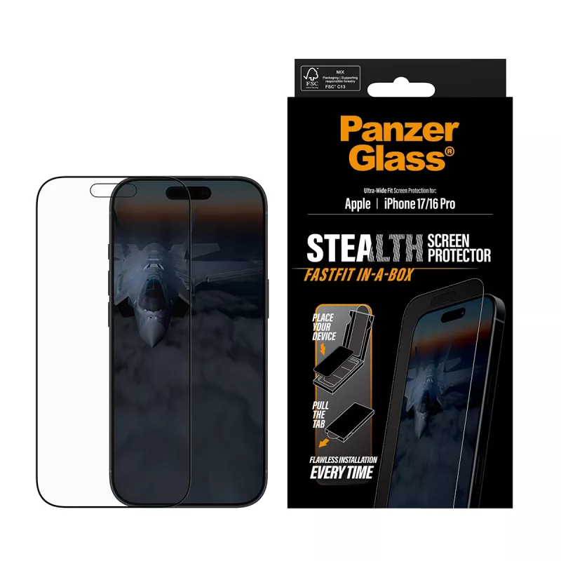 PanzerGlass ® Stealth Screen Protector iPhone 17 | iPhone 16 Pro | Ultra-Wide Fit w. FASTFIT IN-A-BOX