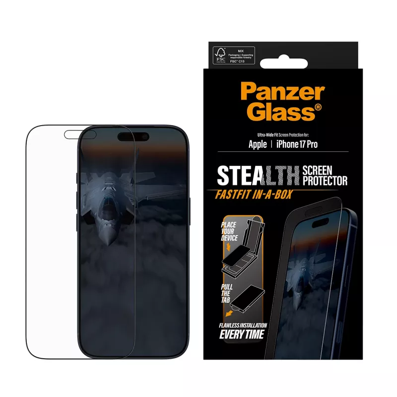 PanzerGlass ® Stealth Screen Protector iPhone 17 Pro | Ultra-Wide Fit w. FASTFIT IN-A-BOX