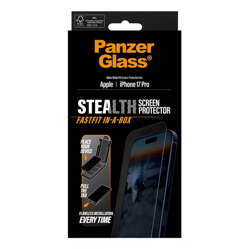 PanzerGlass ® Stealth Screen Protector iPhone 17 Pro | Ultra-Wide Fit w. FASTFIT IN-A-BOX
