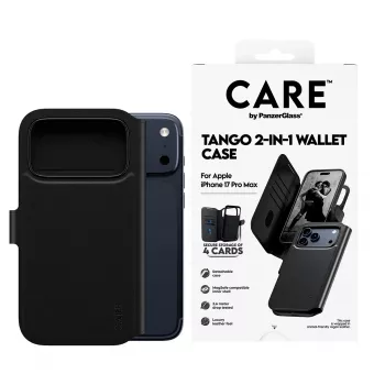 Protective two-in-one wallet cover PanzerGlass CARE Feature Case Tango with MagSafe for iPhone 17 Pro Max, black