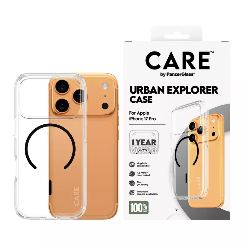 PanzerGlass CARE™ by ® Urban Explorer Case Transparent w. Black MagSafe iPhone 17 Pro