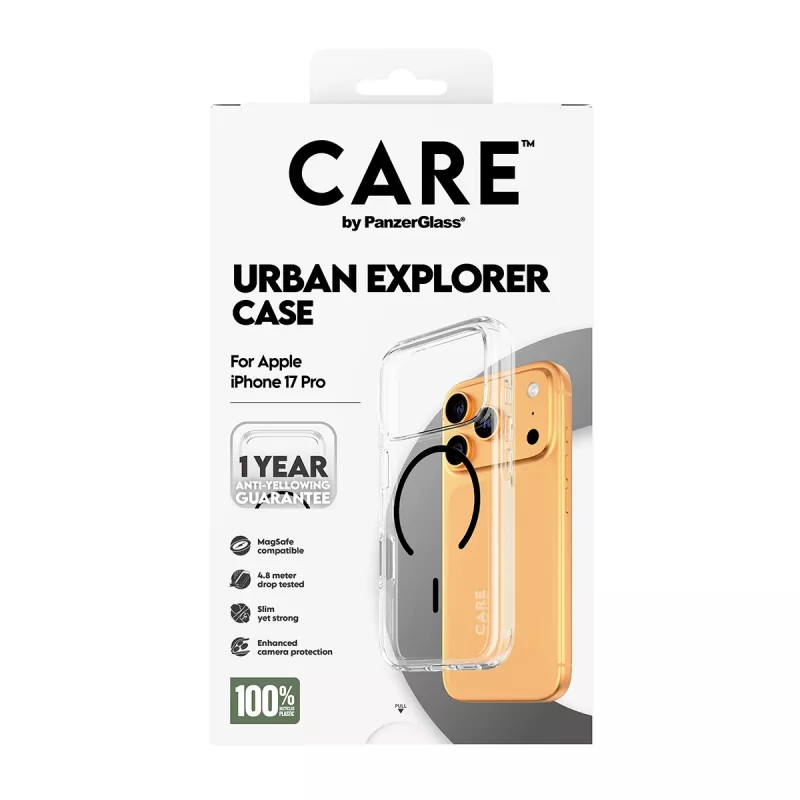 PanzerGlass CARE™ by ® Urban Explorer Case Transparent w. Black MagSafe iPhone 17 Pro