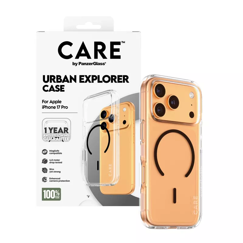 PanzerGlass CARE™ by ® Urban Explorer Case Transparent w. Black MagSafe iPhone 17 Pro