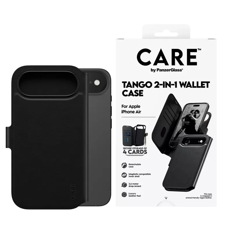 Wallet Cover Case PanzerGlass CARE Tango 2-in-1 with MagSafe for iPhone Air — Black