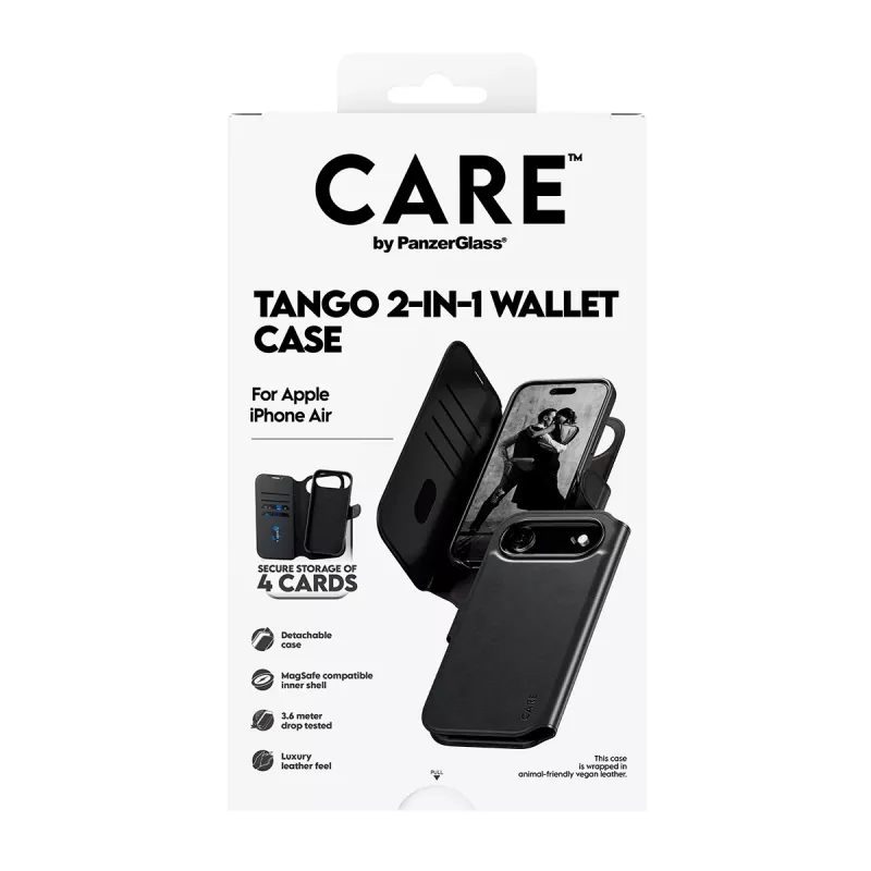 Wallet Cover Case PanzerGlass CARE Tango 2-in-1 with MagSafe for iPhone Air — Black