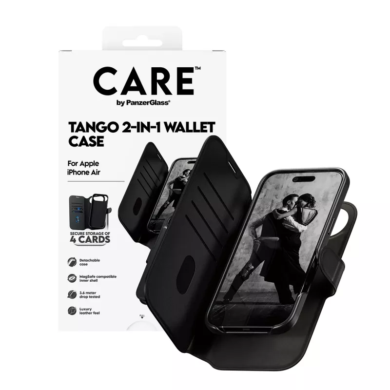 Wallet Cover Case PanzerGlass CARE Tango 2-in-1 with MagSafe for iPhone Air — Black