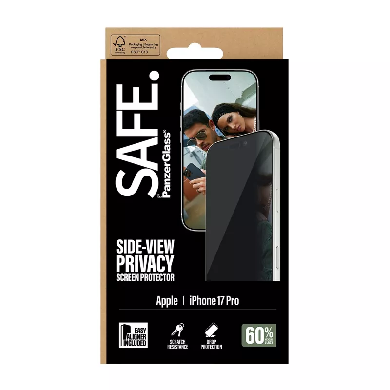 PanzerGlass SAFE. by ® 2-Way Privacy Screen Protector iPhone 17 Pro | Ultra-Wide Fit w. EasyAligner