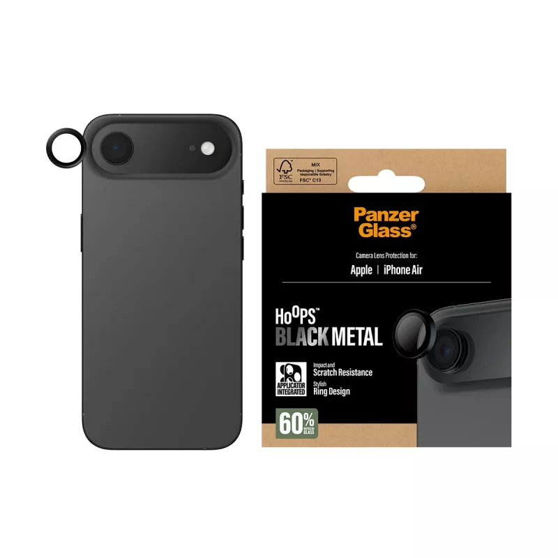 Camera lens protector PanzerGlass Hoops for iPhone Air — tempered glass, black, scratch- and shock-resistant