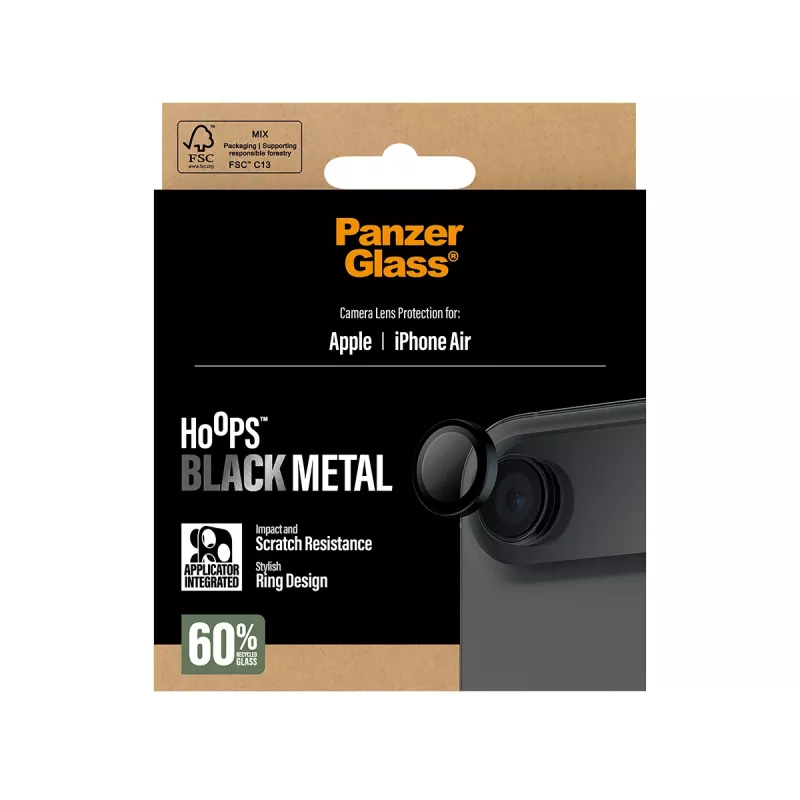 Camera lens protector PanzerGlass Hoops for iPhone Air — tempered glass, black, scratch- and shock-resistant