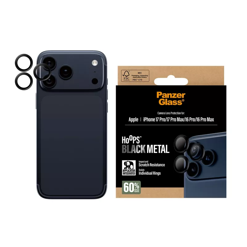 PanzerGlass ® Hoops® Camera Lens Protector Black iPhone 17 Pro | iPhone 17 Pro Max | iPhone 16 Pro | 16 Pro Max
