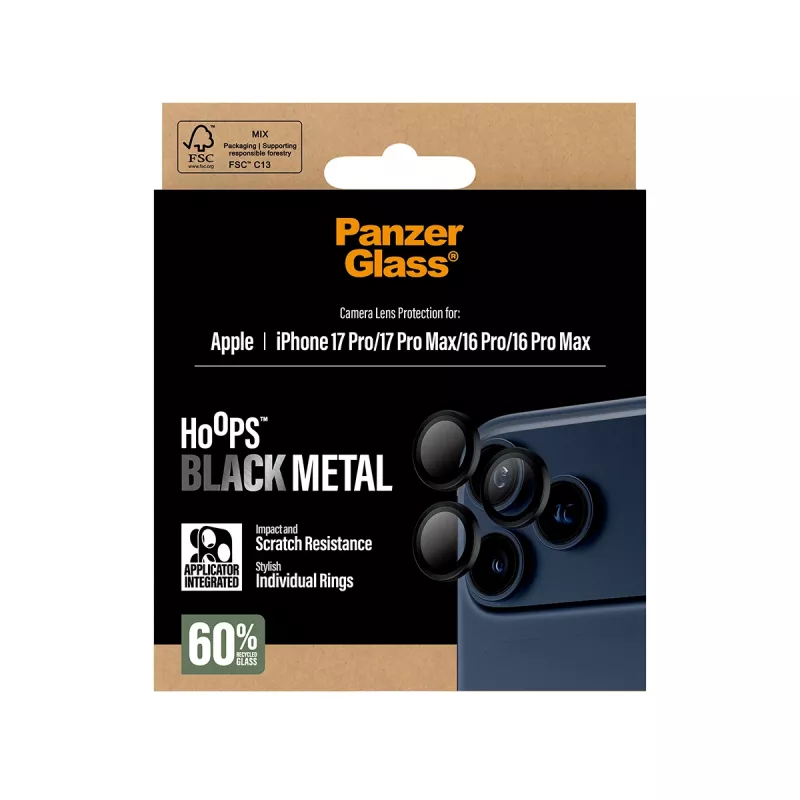 PanzerGlass ® Hoops® Camera Lens Protector Black iPhone 17 Pro | iPhone 17 Pro Max | iPhone 16 Pro | 16 Pro Max