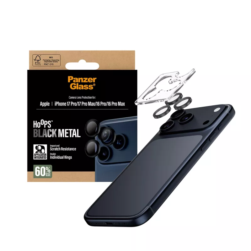 PanzerGlass ® Hoops® Camera Lens Protector Black iPhone 17 Pro | iPhone 17 Pro Max | iPhone 16 Pro | 16 Pro Max
