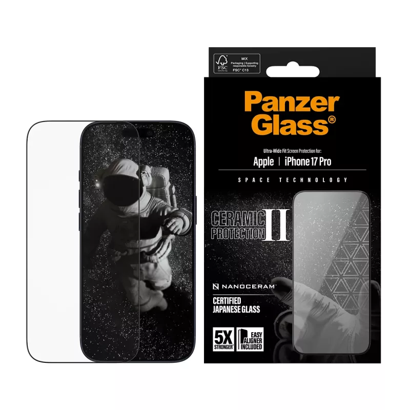 PanzerGlass ® Ceramic II Screen Protector iPhone 17 Pro | Ultra-Wide Fit w. EasyAligner