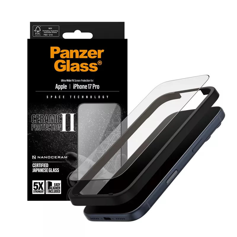 PanzerGlass ® Ceramic II Screen Protector iPhone 17 Pro | Ultra-Wide Fit w. EasyAligner
