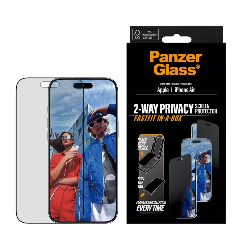 Screen protector PanzerGlass Privacy for iPhone Air — tempered glass, ultra-wide fit, privacy filter, FASTFIT