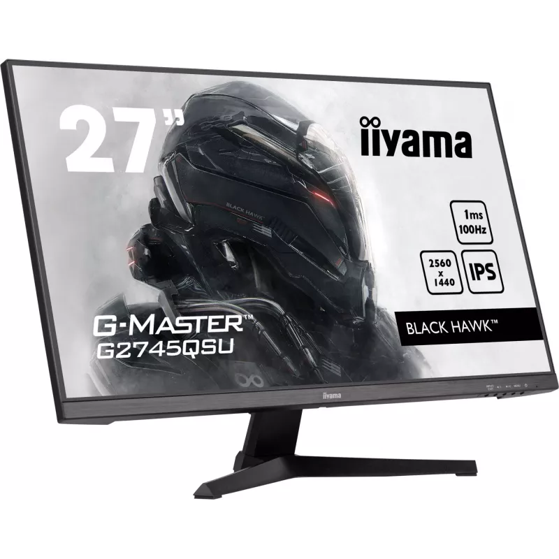 27 inch IIYAMA G-MASTER G2745QSU-B2 gaming monitor, 2560×1440 WQHD, IPS, 100 Hz, 1 ms, HDMI/DP, USB 3.2 hub, speakers, VESA