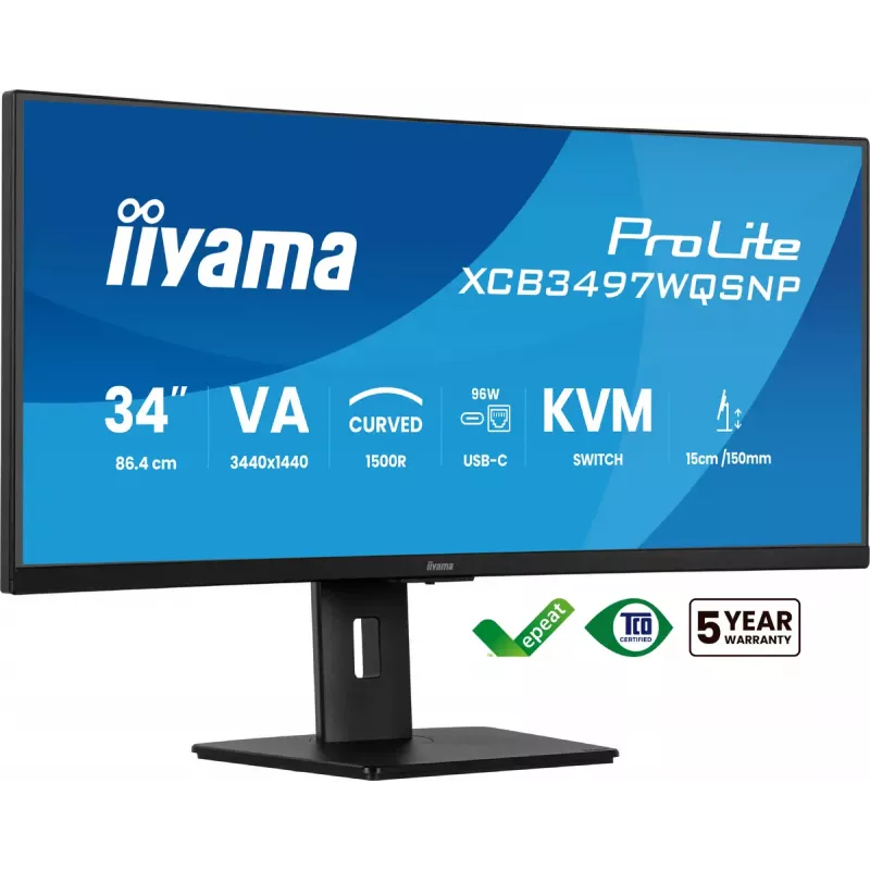 iiyama ProLite XCB3497WQSNP-B1 computer monitor 86.4 cm (34 inch) 3440 x 1440 pixels UltraWide Quad HD LED Black