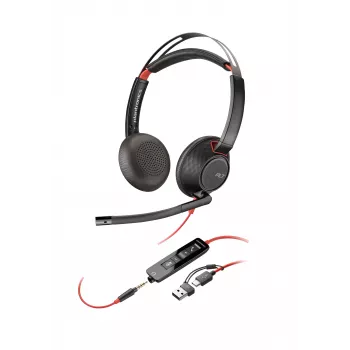 HP Poly Blackwire 5220 Stereo USB-C Headset +3.5mm Plug +USB-C/A Adapter