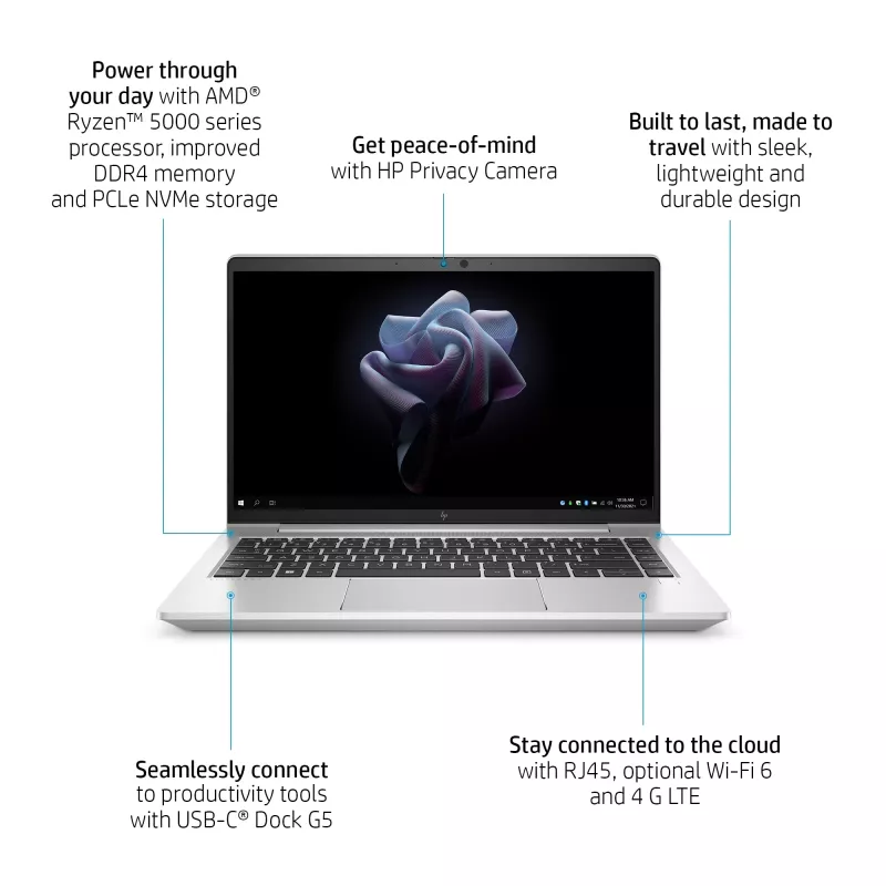 HP Elite mt645 G7 AMD Ryzen™ 3 5425U Mobile thin client 35.6 cm (14 inch) Full HD 8 GB DDR4-SDRAM 256 GB SSD Wi-Fi 6 (802.11ax) HP ThinPro OS Silver