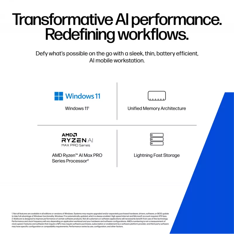 HP ZBook Ultra G1a Copilot+ PC AMD Ryzen AI Max PRO 390 35.6 cm (14 inch) WUXGA 32 GB LPDDR5x-SDRAM Wi-Fi 7 (802.11be) Windows 11 Pro AI Workstation, AI PC Silver