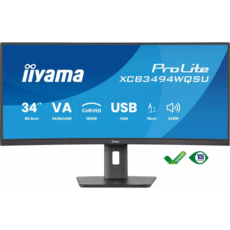 iiyama ProLite XCB3494WQSU-B1 computer monitor 86.4 cm (34 inch) 3440 x 1440 pixels UltraWide Quad HD LED Black