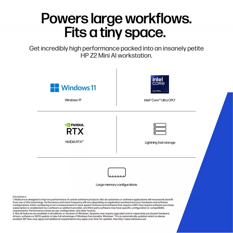 HP Z2 G1i Intel Core Ultra 7 265 32 GB DDR5-SDRAM NVIDIA RTX A400 Windows 11 Pro Mini PC Workstation AI Workstation, AI PC