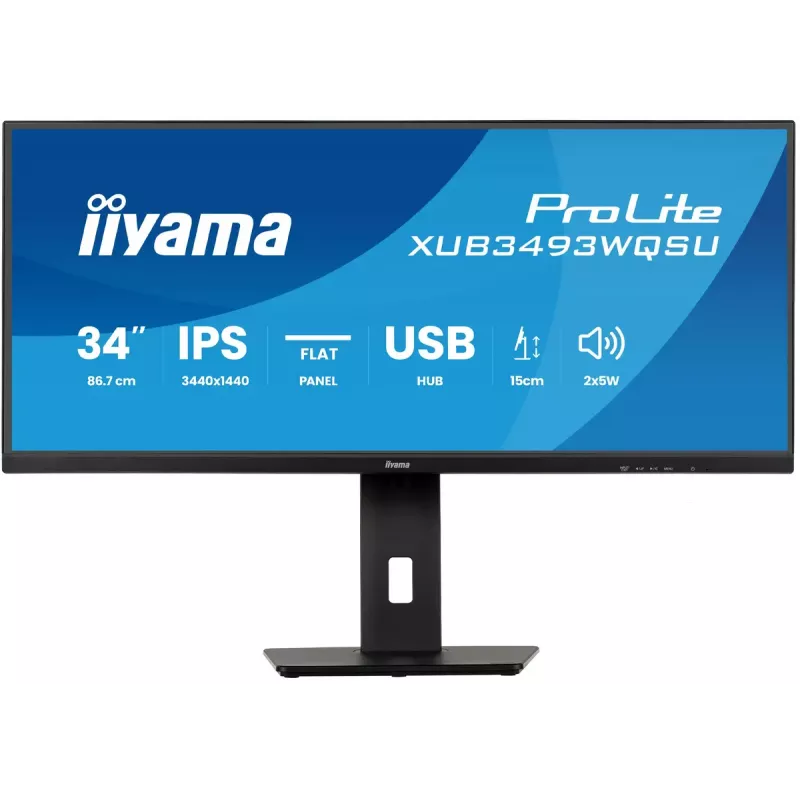 Computer monitor IIYAMA ProLite XUB3493WQSU-B6 34 inch 3440×1440 UltraWide QHD IPS LED, 1 ms, USB 3.2 hub, speakers, VESA, height adjustable