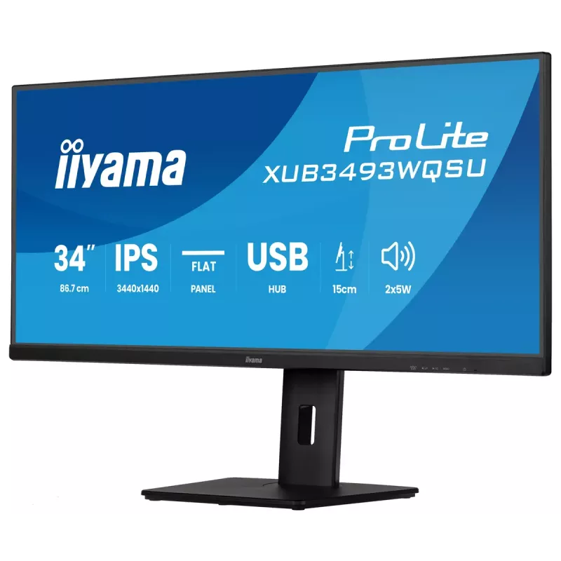 Computer monitor IIYAMA ProLite XUB3493WQSU-B6 34 inch 3440×1440 UltraWide QHD IPS LED, 1 ms, USB 3.2 hub, speakers, VESA, height adjustable